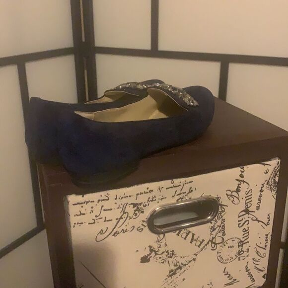 Adrienne Vittadini Women's Size 7.5M Rhinestone Jewels Metallic Blue Flats Shoes - Picture 6 of 10